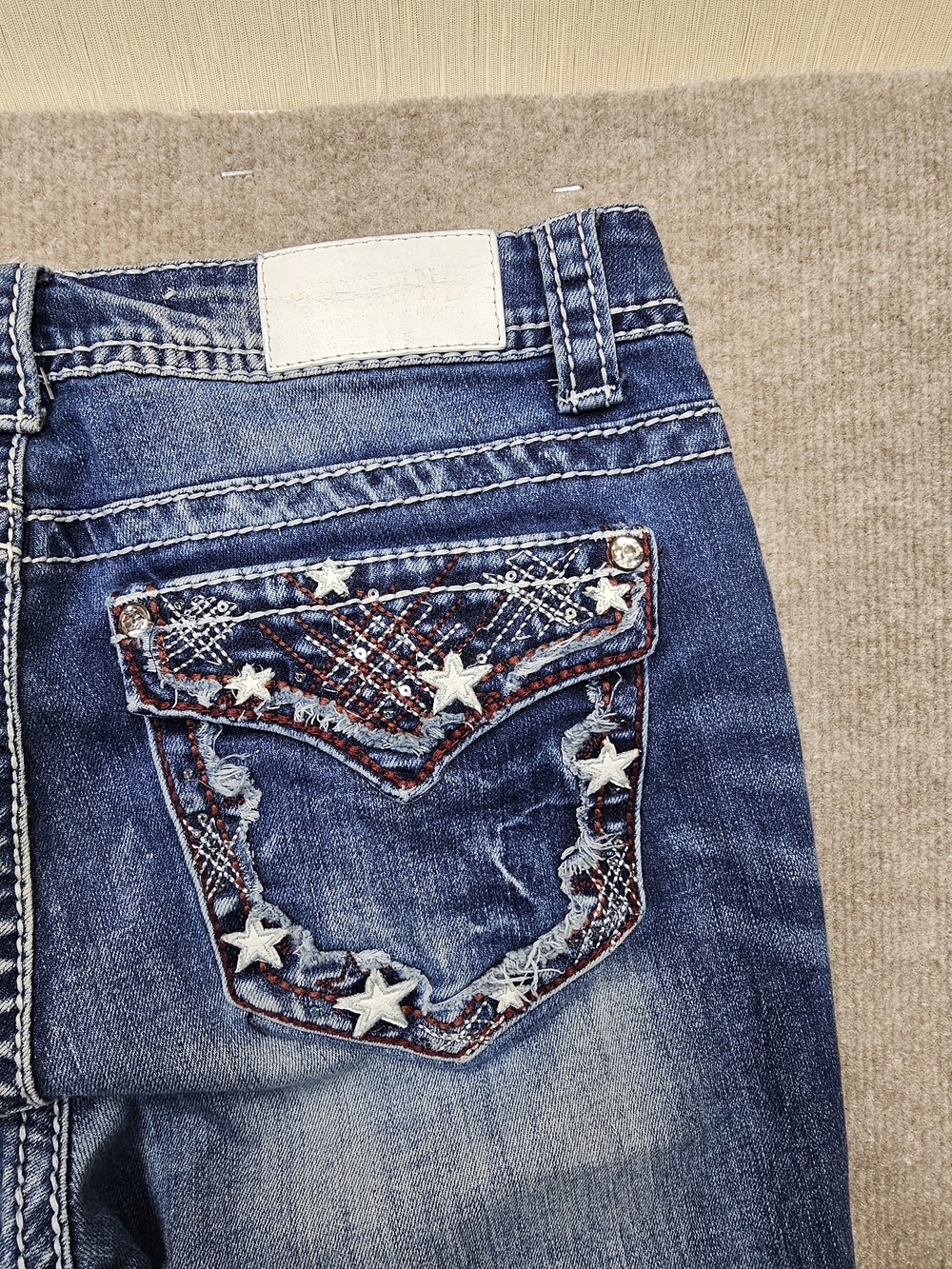 Shyanne Patriot Bootcut Jeans Womens 30L Blue Distressed Star Studded Y2K - Picture 9 of 13